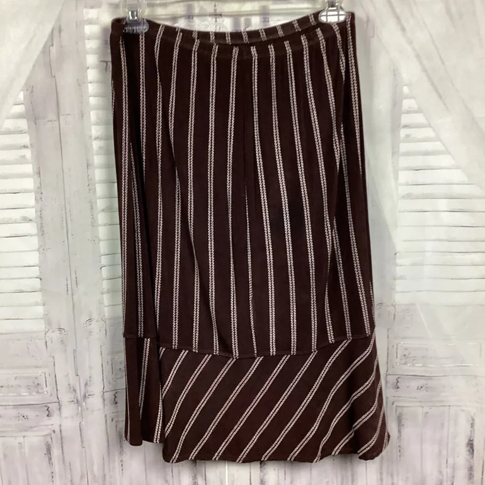 Citiknits Brown Cream Striped Pencil Midi Skirt 1X
